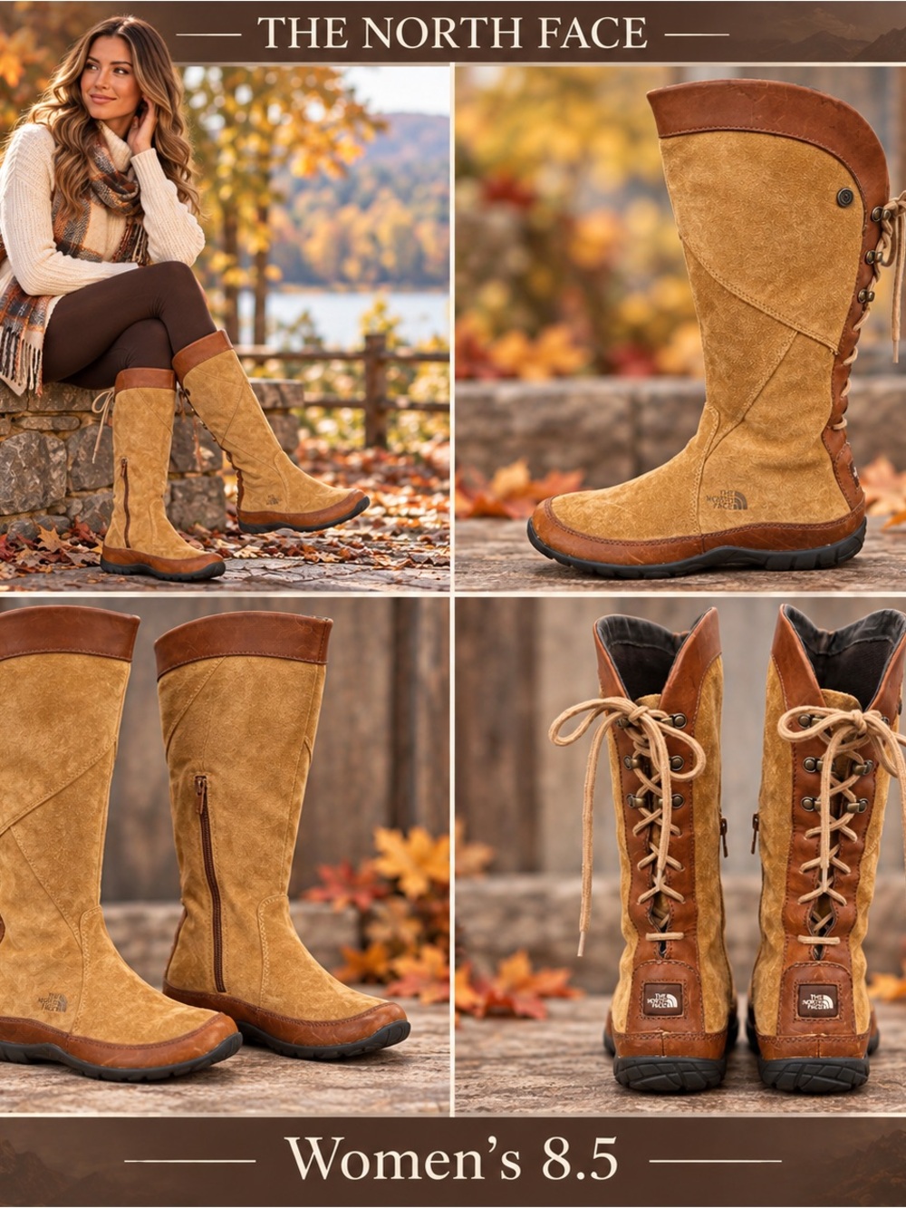 The North Face Women's Tan Suede Lace-Up Mid-Calf Boots